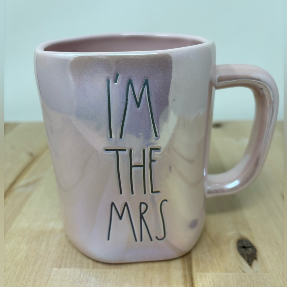 Rae Dunn I'M THE MRS Mug Iridescent Pink Ceramic with Black Lettering New